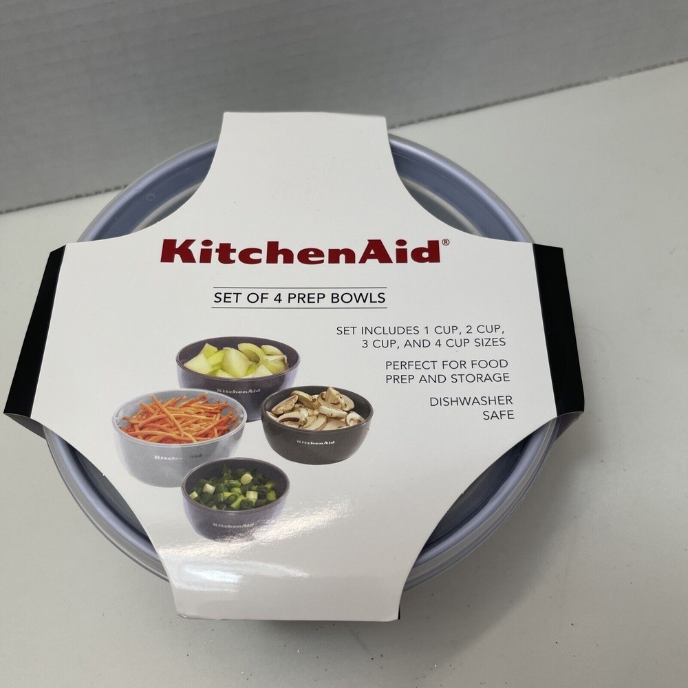 KitchenAid Set Of 4 Prep Bowls With Lids Dishwasher Safe BPA-Free 1 2‎ 3 & 4 Cup